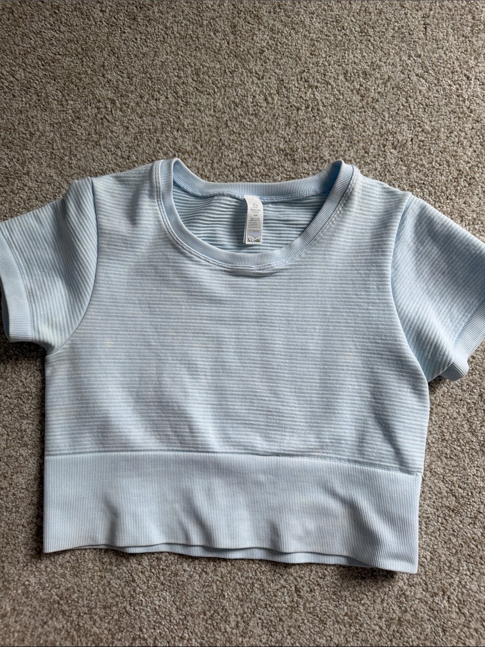 Offline Aerie Light Blue Ribbed Short Sleeve Crop Top